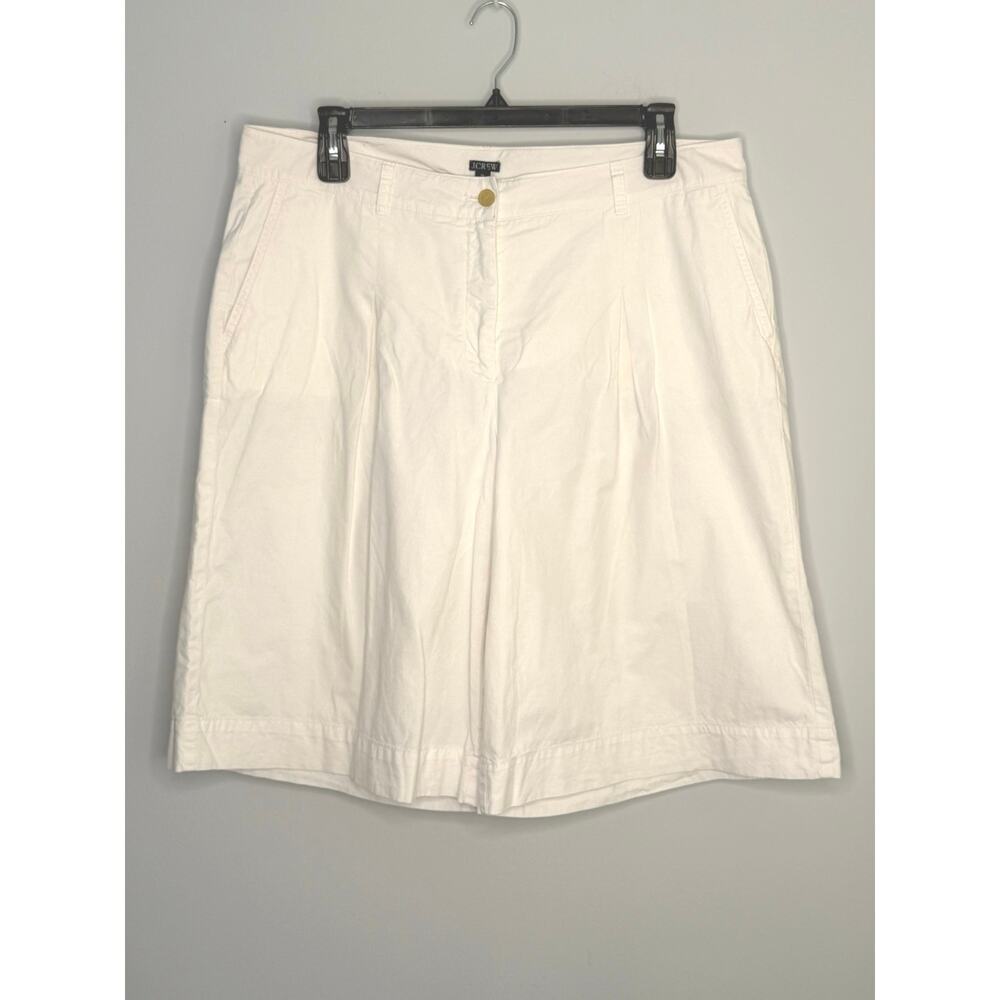 J.Crew White High-Rise Pleated Front 13 inch Bermuda Shorts Linen Blend Sz 16